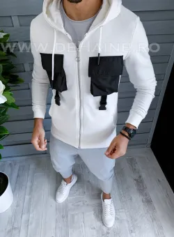 Hanorac barbati alb slim fit A8431 D4-5.4