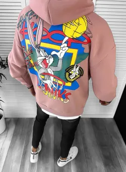 Hanorac barbati roz cu imprimeu pe spate slim fit k139 42-1