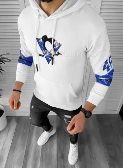 Hanorac barbati slim fit alb cu imprimeu pe spate K130 82-2