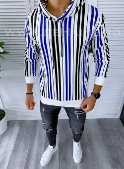 Hanorac barbati slim fit albastru cu imprimeu K351 i7-1