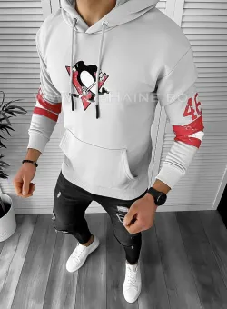 Hanorac barbati slim fit gri cu imprimeu pe spate K130 93-4