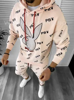 Hanorac barbati slim fit roz K019 55-1