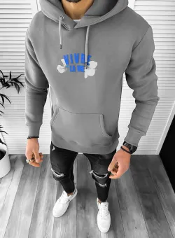 Hanorac barbati slim fitcu imprimeu pe spate gri 3066 P19-1.3