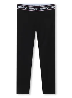 HUGO leggins copii culoarea negru, neted