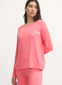 HUGO longsleeve de pijama culoarea portocaliu, 50490706
