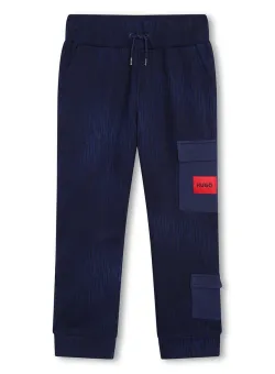 HUGO pantaloni de trening din bumbac pentru copii culoarea albastru marin, modelator