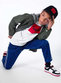 HUGO pantaloni de trening pentru copii culoarea albastru marin, modelator