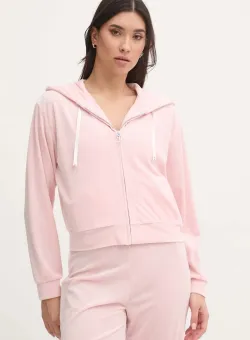Juicy Couture bluza pijama LIV RIB VELOUR HOODIE femei, culoarea roz, JCLBJ125503