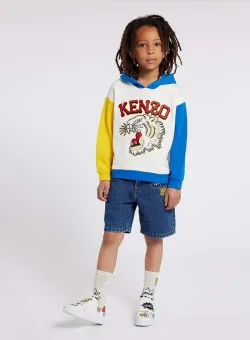 Kenzo Kids hanorac de bumbac pentru copii culoarea alb, cu glugă, cu imprimeu