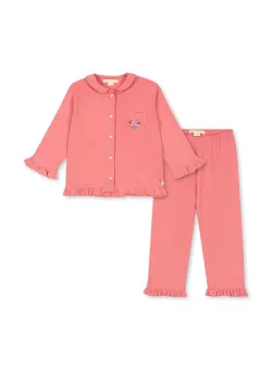 Konges Sløjd pijamale de bumbac pentru copii PIO FRILL SET GOTS culoarea roz, neted, KS102059