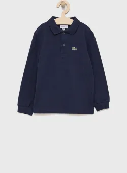 Lacoste Longsleeve din bumbac pentru copii culoarea albastru marin, material neted
