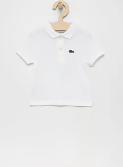 Lacoste tricouri polo din bumbac pentru copii culoarea alb, neted