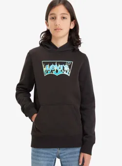 Levi's bluza copii culoarea negru, cu glugă, cu imprimeu