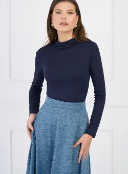 Maleta casual din viscoza bleumarin cu guler inalt