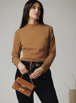 Maleta DY Fashion casual din tricot caramizie simpla