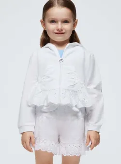Mayoral hanorac de bumbac pentru copii culoarea alb, cu glugă, neted