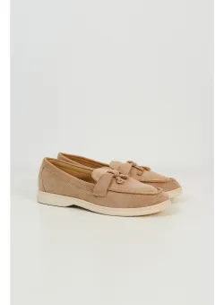 Mocasini bej din piele intoarsa ecologica