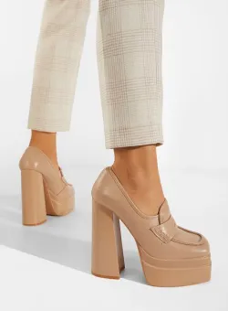 Mocasini cu toc si platforma Dieppa bej