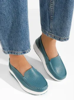 Mocasini piele naturala Yustina albastri
