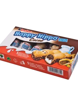 Napolitane cu umplutura de lapte si cacao Kinder Happy Hippo, 5 buc