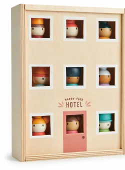 Oamenii din hotelul fericit, Tender Leaf Toys, figurine din lemn premium, 9 piese