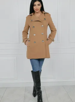 Palton elegant din lana bej cu doua randuri de nasturi