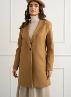 Palton elegant din stofa bej cu nasture si buzunare