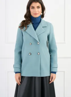 Palton scurt DY Fashion din stofa bleu cu nasturi