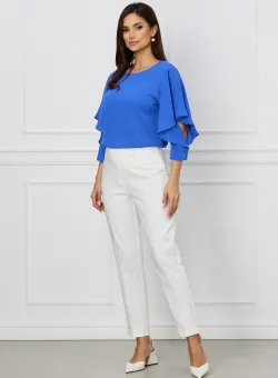 Pantaloni Atena albi cu catarame in talie