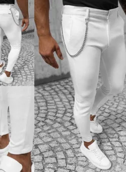 Pantaloni barbati casual alb + lant 12098 19-2.3