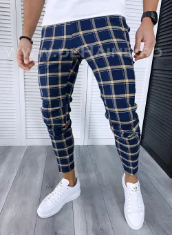 Pantaloni barbati casual regular fit bleumarin in carouri B1861 i5-3.2