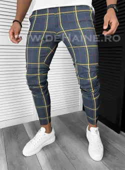 Pantaloni barbati casual regular fit bleumarin in carouri B7841 i18-4.3