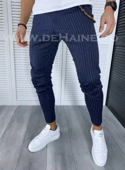Pantaloni barbati casual regular fit bleumarin in dungi B1705 F5