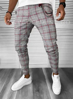 Pantaloni barbati casual regular fit gri in carouri B7844 B7-3.1