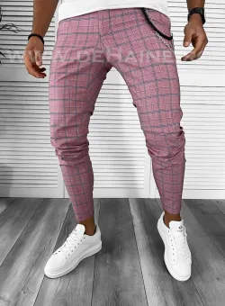 Pantaloni barbati casual regular fit roz in carouri B7873 12-3 E ~