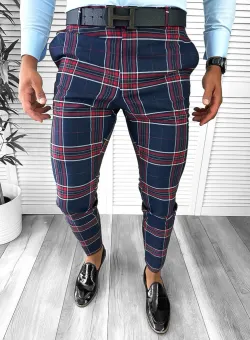 Pantaloni barbati eleganti bleumarin B1546 D11-3