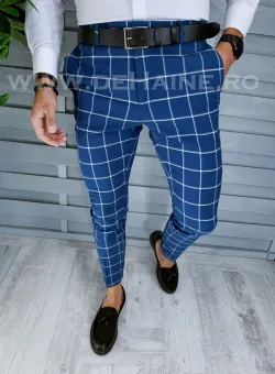 Pantaloni barbati eleganti in carouri albastri B1558 i15-3.2