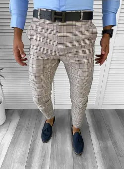 Pantaloni barbati eleganti regular fit carouri B1739 14-2 E~