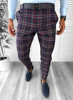 Pantaloni barbati eleganti regular fit carouri B1822 7-4.1