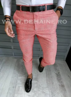 Pantaloni barbati eleganti regular fit in carouri B1607 V4
