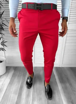 Pantaloni barbati eleganti rosii B1734 F6-1