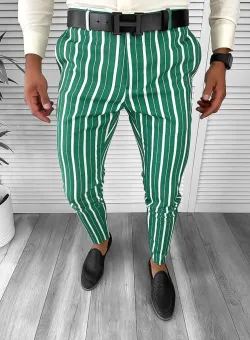 Pantaloni barbati eleganti verzi in dungi B1772 B15-3.1