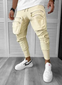 Pantaloni de trening cargo bej conici Y248 33-2.2