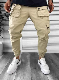Pantaloni de trening cargo bej conici Y310 120-4