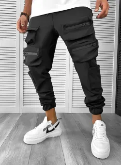 Pantaloni de trening cargo negri conici Y100 23-4.3