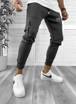 Pantaloni de trening gri inchis silon conici 12378 O5-3.1