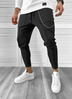 Pantaloni de trening negri conici 10142 P19-4.2