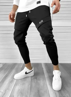 Pantaloni de trening negri conici 10236 123