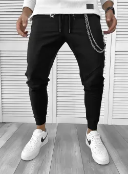 Pantaloni de trening negri conici 12111 Z17-4