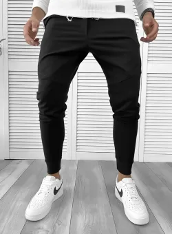 Pantaloni de trening negri conici 12112 Y14-3